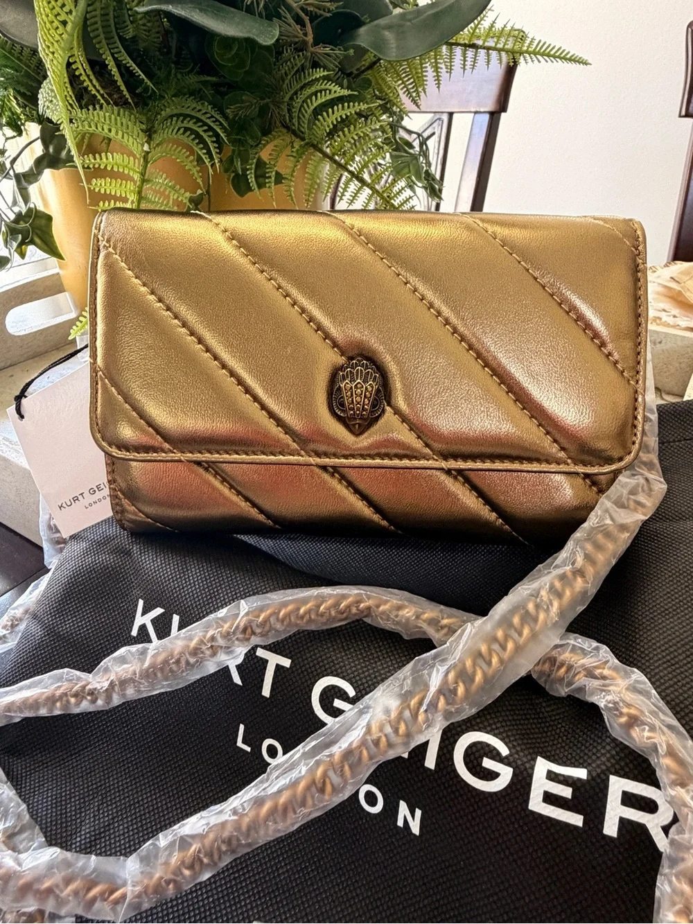 Kurt Geiger London SoHo Wallet on Chain BRONZE -NWT
